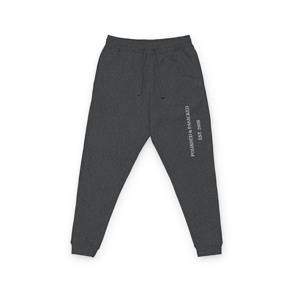 Embroidered Vertical Script Joggers — Cozy Fleece Sweatpants with Side Text