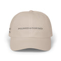 Polished & Panicked Dad Cap | White Baseball Hat, Minimal Script Embroidery