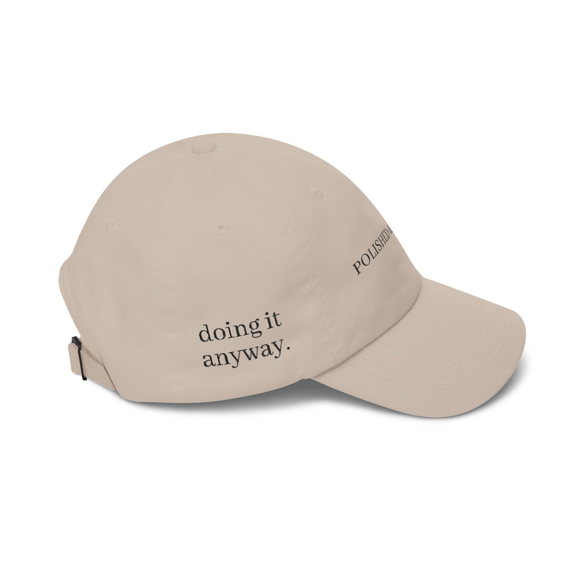 Polished & Panicked Dad Cap | White Baseball Hat, Minimal Script Embroidery