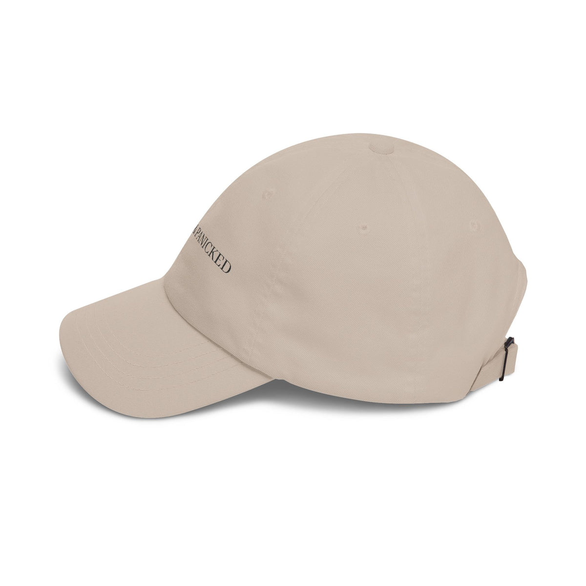 Polished & Panicked Dad Cap | White Baseball Hat, Minimal Script Embroidery